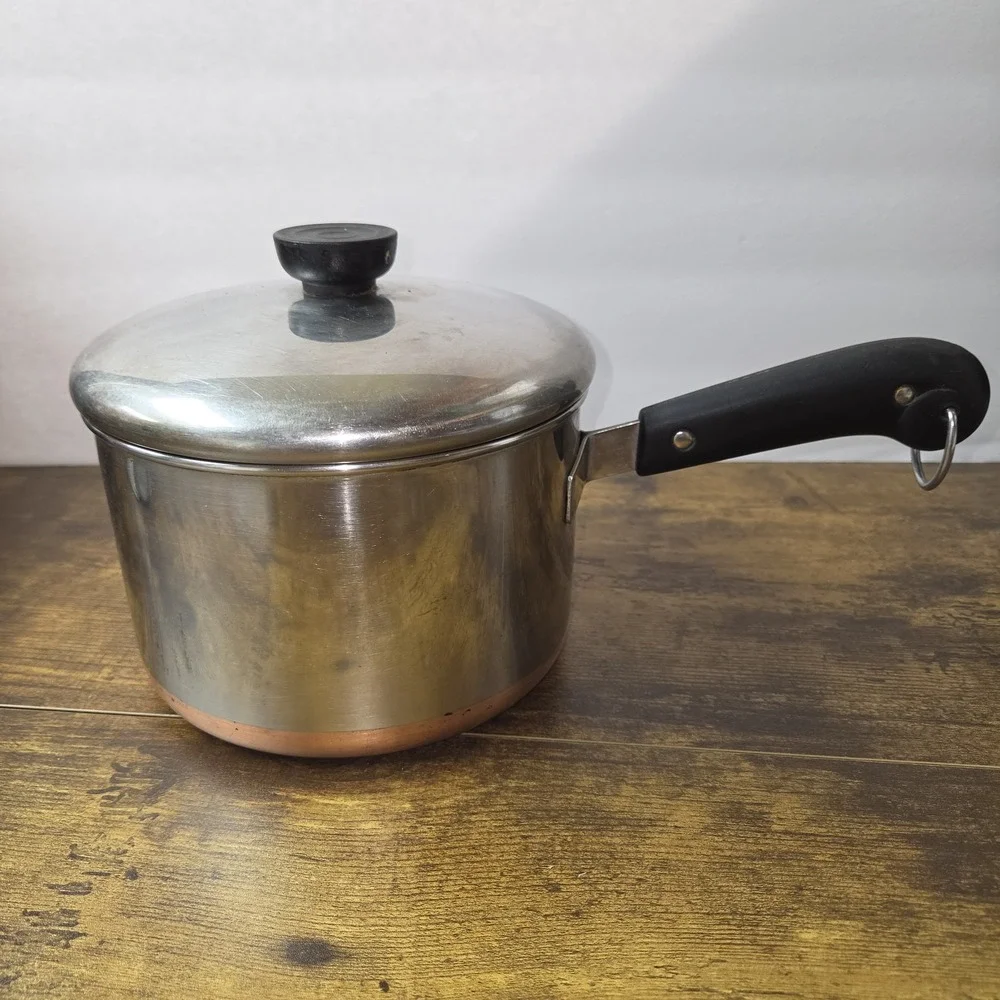 Vintage Revere Ware 1801 Copper Bottom Saucepan Pot with Lid - Pre-1968 Stamp